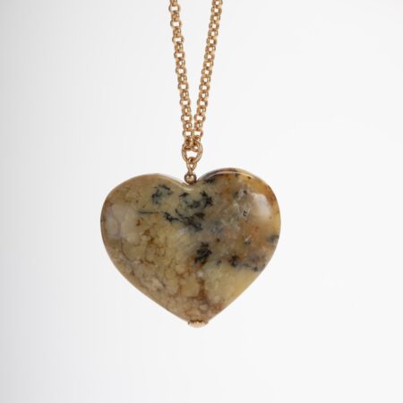 Collana lunga con ciondolo a cuore in marmo naturale dendritico e catena dorata – Pezzo Unico Atelier