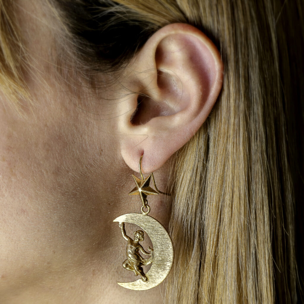 Earrings with angels on the moon
