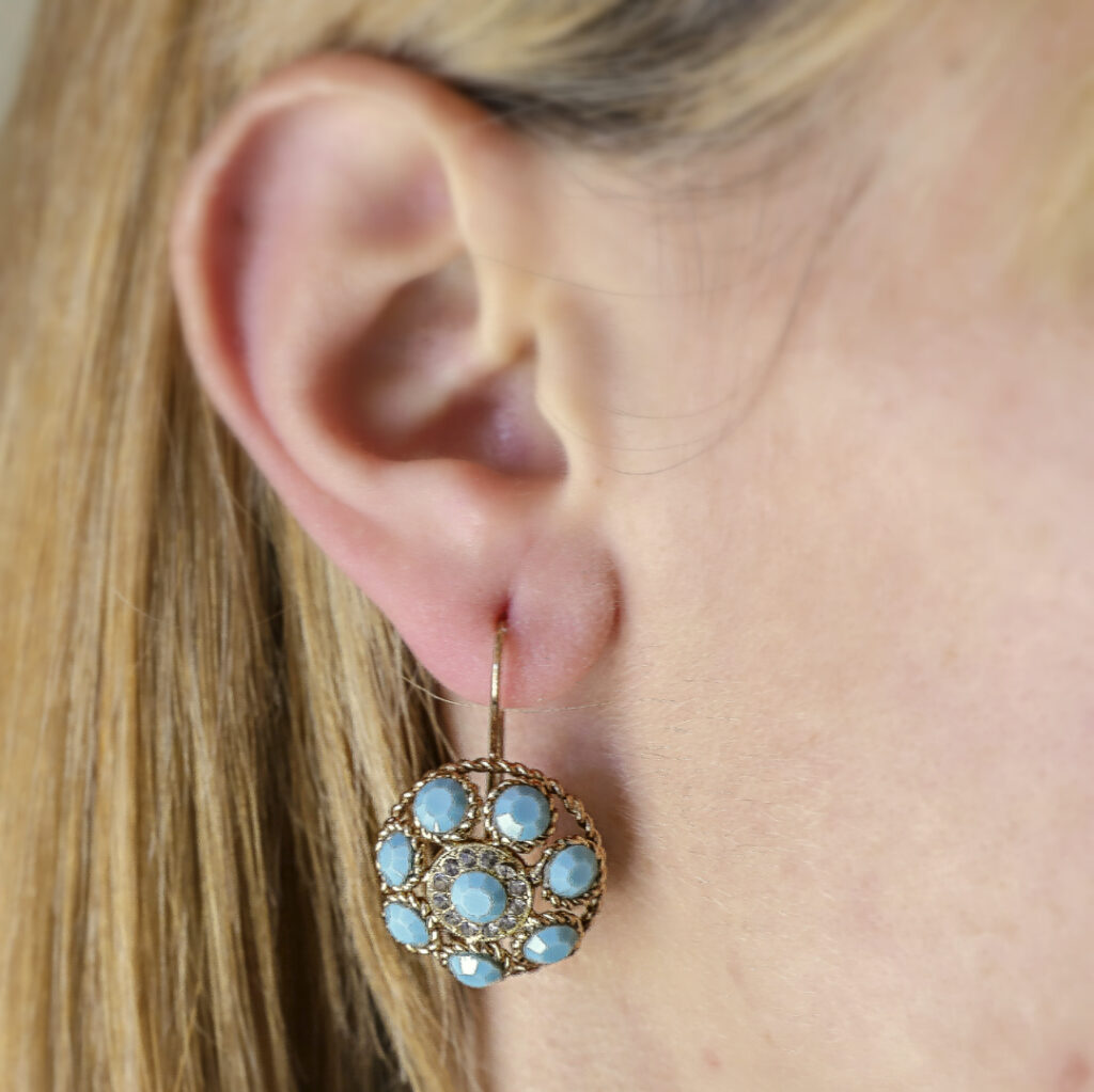 Turquoise crystals button earrings