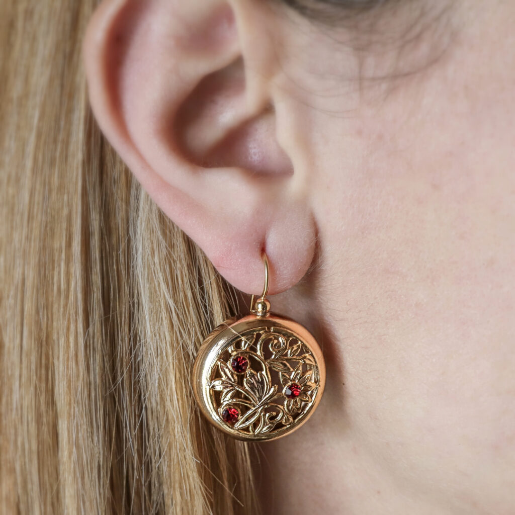 Liberty Style Earrings with Red Crystals - Timeless Elegance