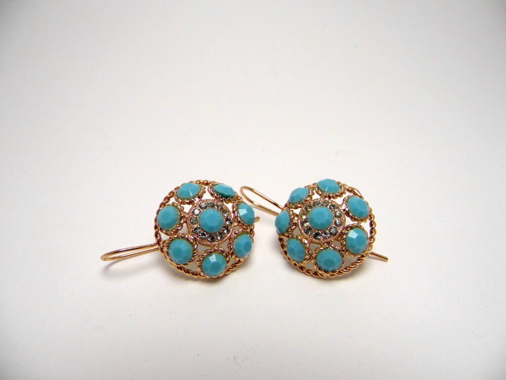Turquoise crystals button earrings