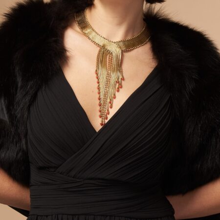 Collana Cleopatra Bavaglino con Frange e Corallo Rosso. Gioiello da 155 gr di lusso regale.