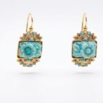 Orecchini Pendenti Donna Artigianali con Rosa Turchese, Stile Art Nouveau Vittoriano