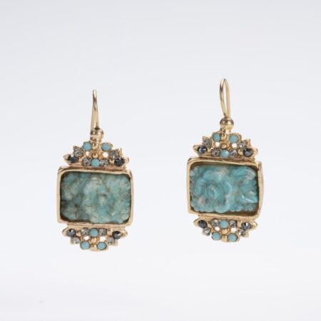Pendant earrings with turquoise roses