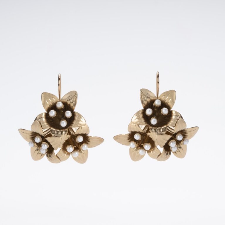 “Triumph of Lilies” Earrings: Pearls and Vintage Charm