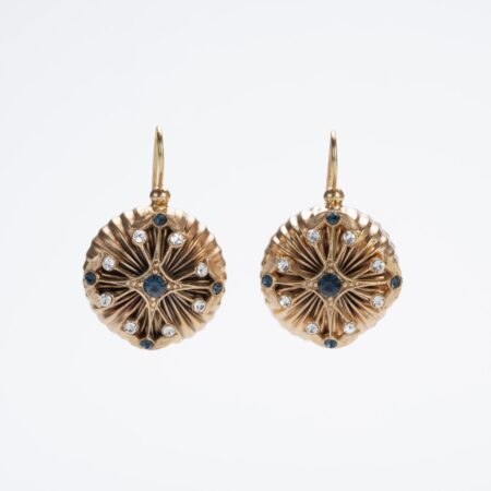 Pleated dangle earrings with blue crystals