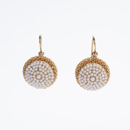 Pearl cushion dangle earrings