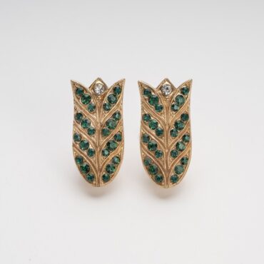 "Belle Époque" Clip Earrings - Gold Gilded & Emerald Green