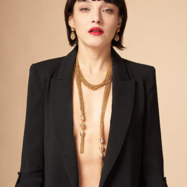 Parure with pineapple scarf necklace and earrings