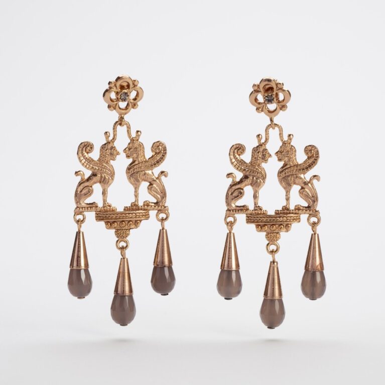 Earrings with sphinxes: a unique, handmade piece