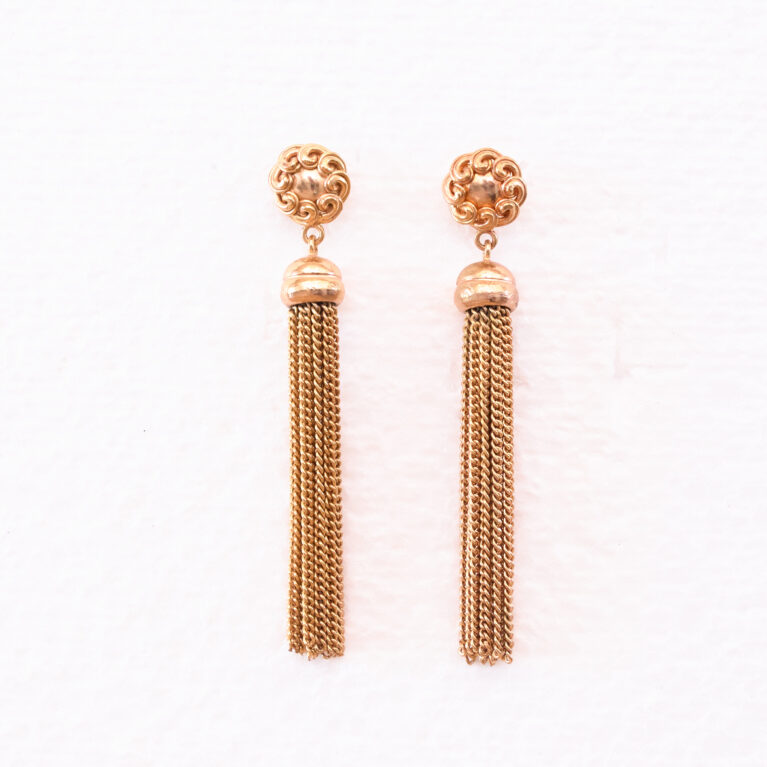 Orecchini Frangia di Catena Lega Demirouge Oro 14 KT. Gioielli Barocchi eleganti, Made in Italy.