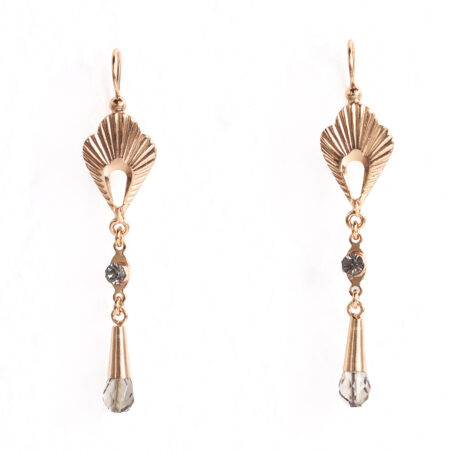 Long dangle earrings smoky gray crystals