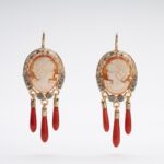 Earrings with Coral Drops | Intramonetary Cameos with Smoky Crystals