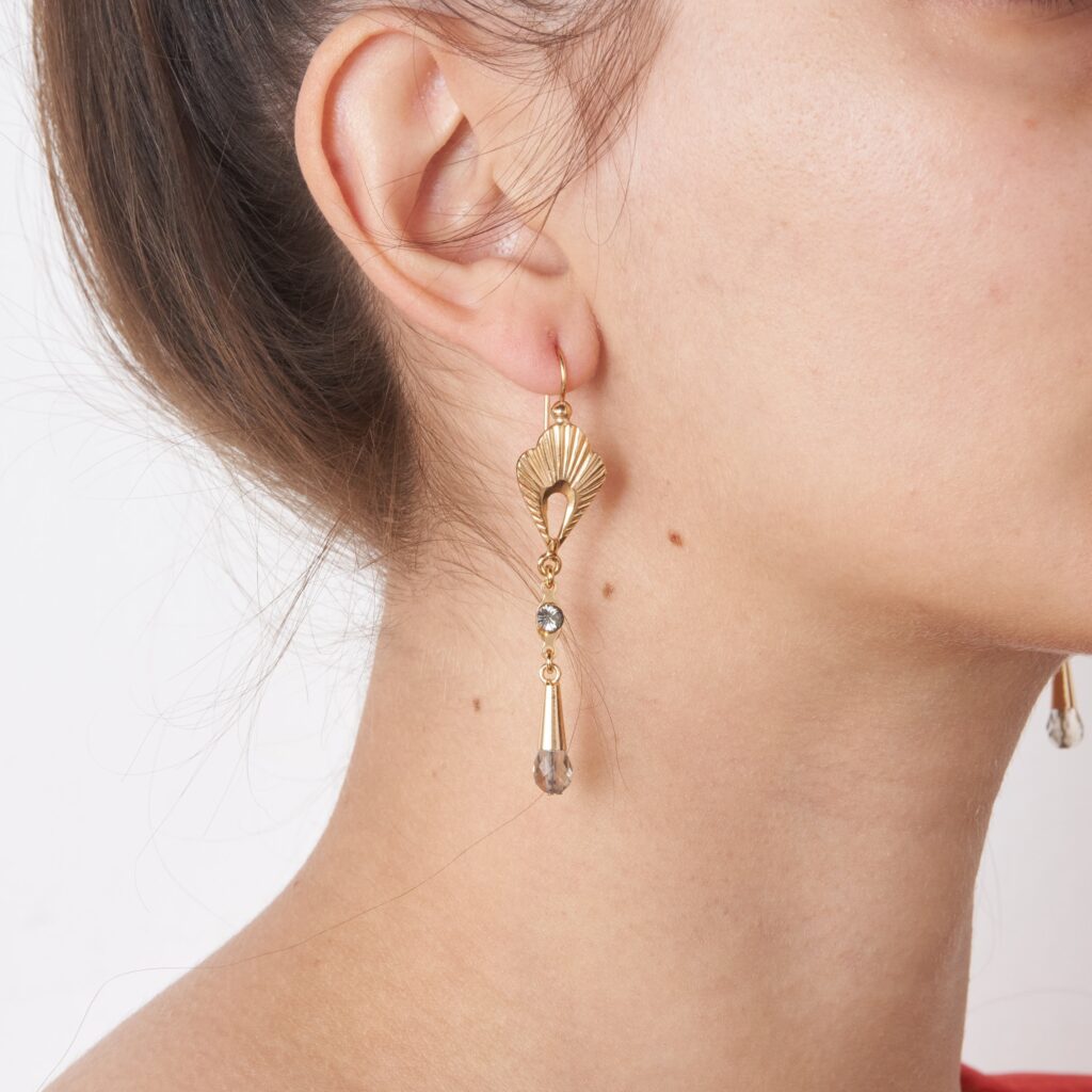 Long dangle earrings smoky gray crystals