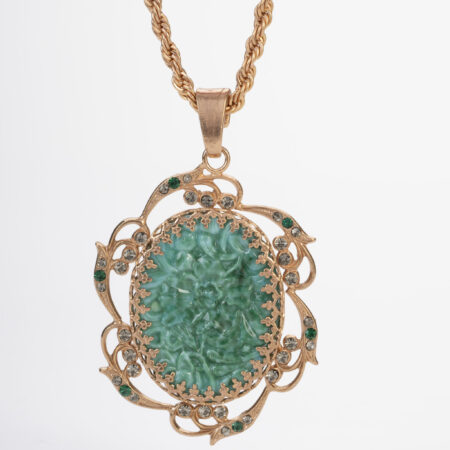 Jade green resin and crystal pendant necklace