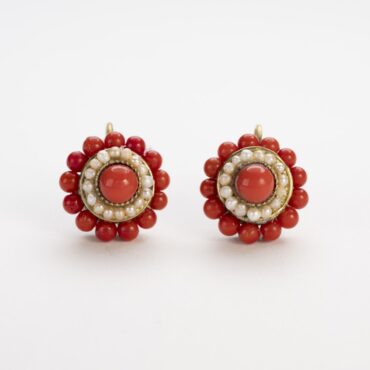 Bourbon Ancient Style Earrings: coral and river pearls