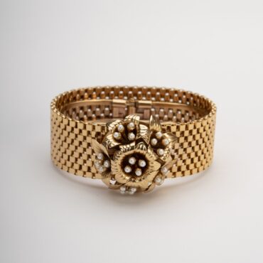 "Triumph of Lilies" Cuff Bracelet: Central Flower in Demirouge
