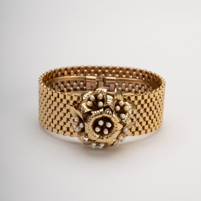 "Triumph of Lilies" Cuff Bracelet: Central Flower in Demirouge