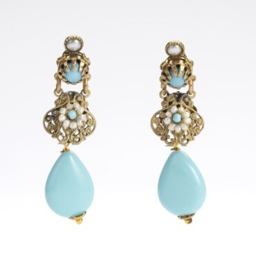 "Belle Époque" Turquoise and Pearls Earrings - Retro Charm