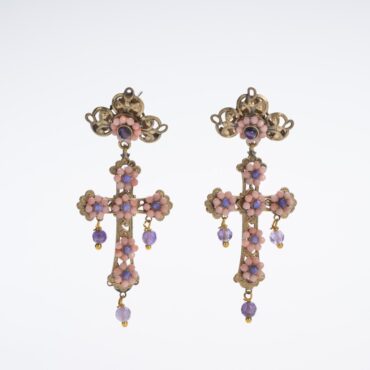 Baroque Cross Amethyst & Pink Coral Earrings