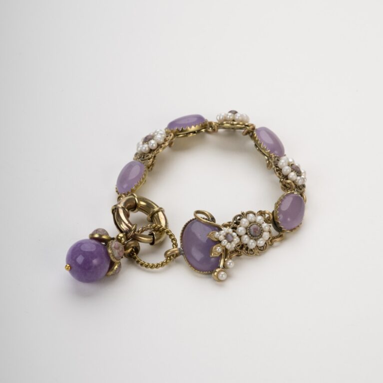 Lilac Agate, River Beads and Filigree Bracelet - Vintage Elegance