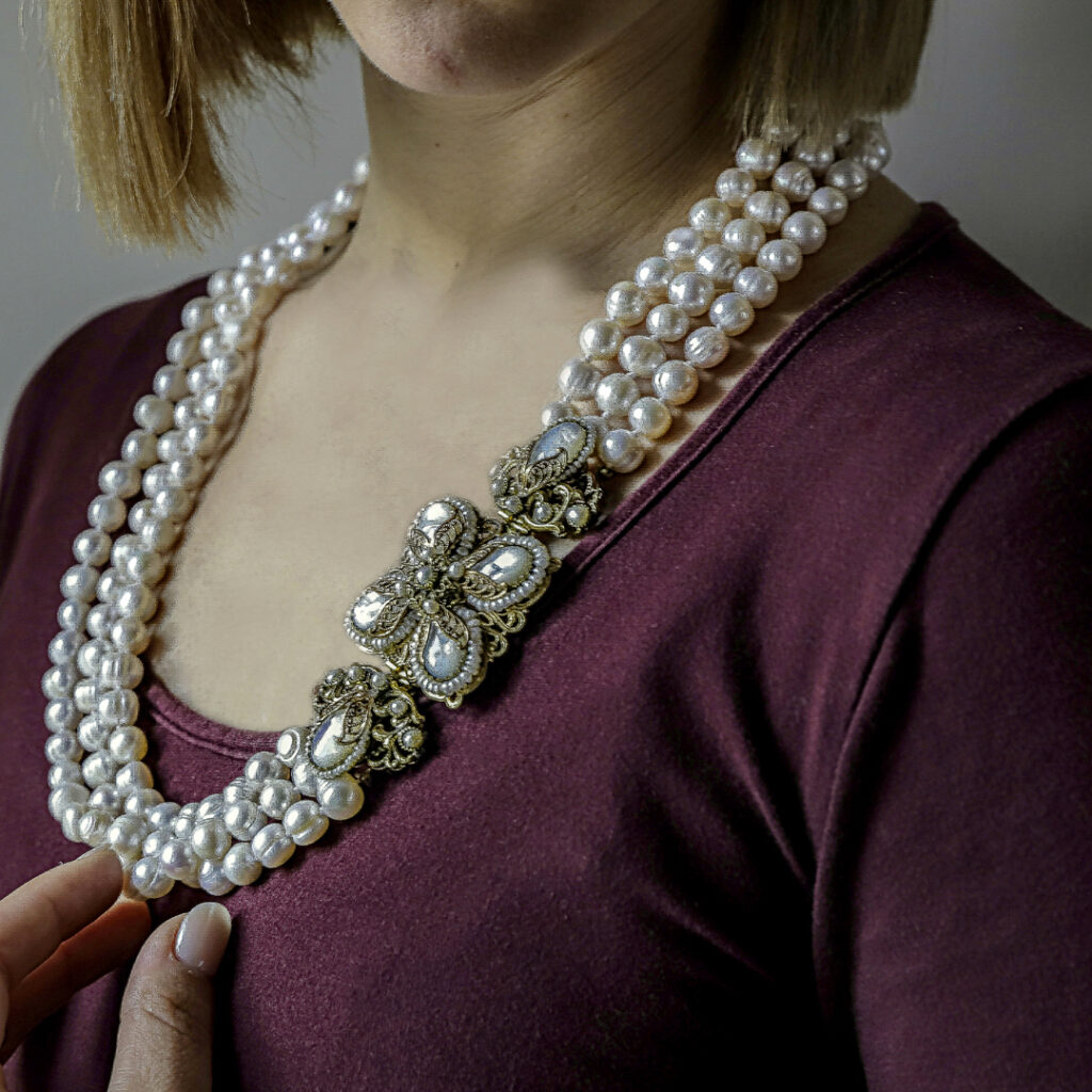 Collana Perle Acqua Dolce 3 Fili Lunga 71cm | Gioiello Vittoriano Artigianale Made in Italy