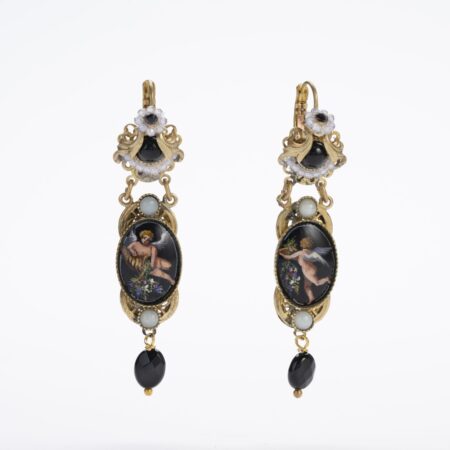Hand Painted Baroque Earrings with Angels and Agates - Art to Wear