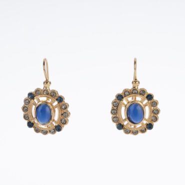 Blue Art Nouveau: Oval Earrings with Sapphire-Colored Crystals and Art Nouveau Workmanship