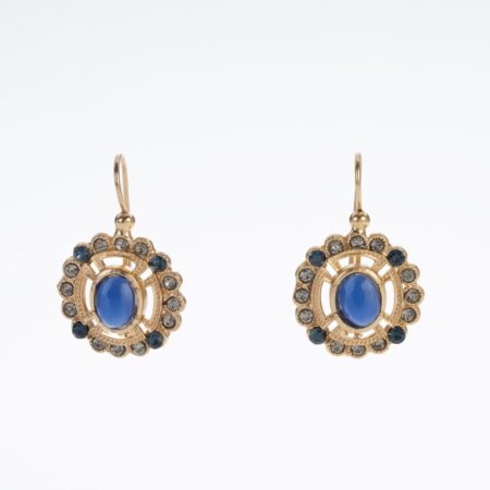 Blue Art Nouveau: Oval Earrings with Sapphire-Colored Crystals and Art Nouveau Workmanship