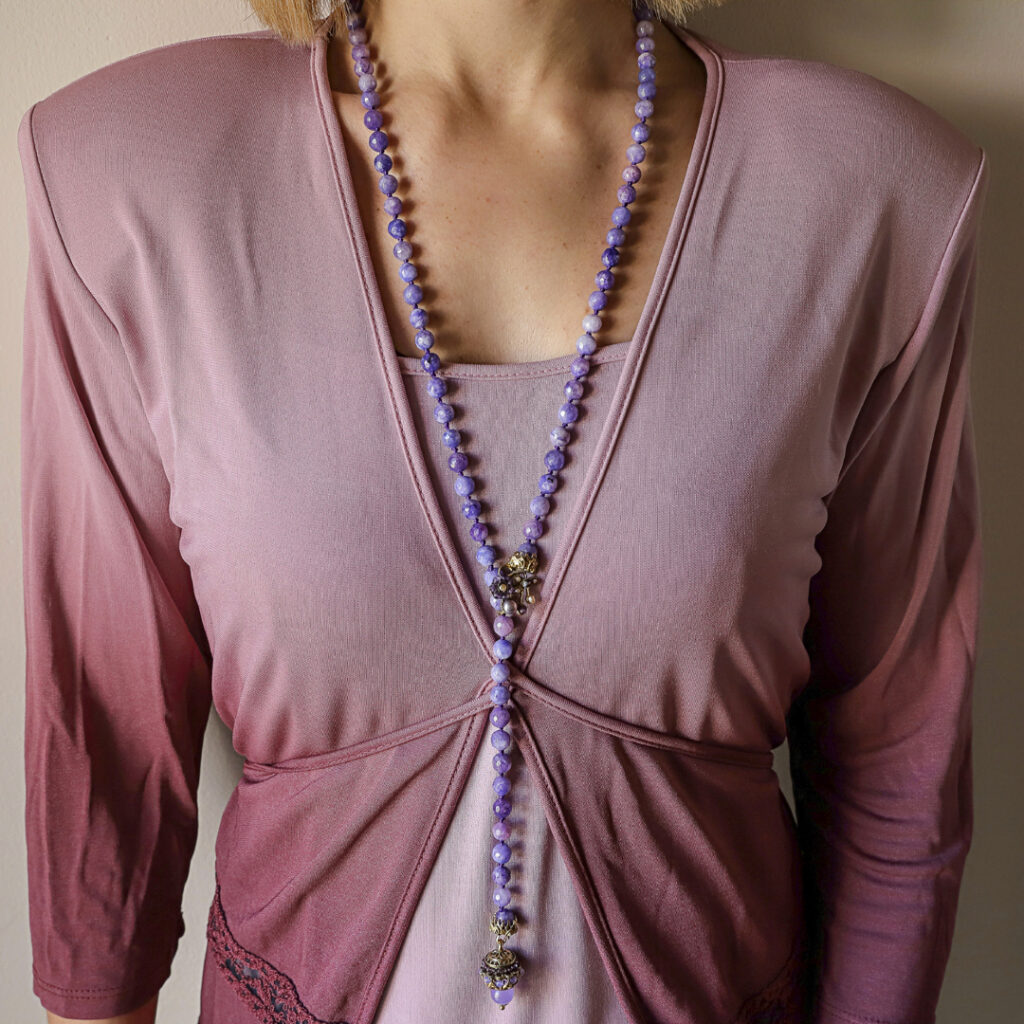 Collana Lunga Agata Viola Regolabile | Gioiello Artigianale Made in Italy | Stile Vittoriano e Boho-Chic