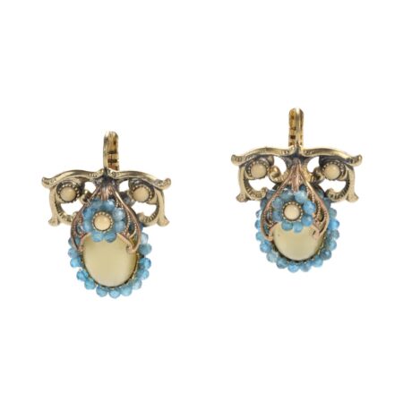 Orecchini Filigrana Ottone con Cristalli Gialli e Blu