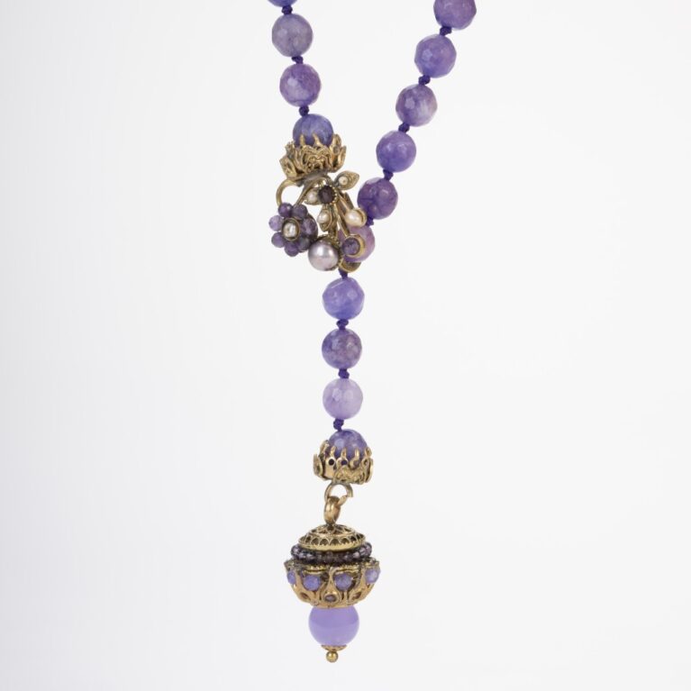 Collana Lunga Agata Viola Regolabile | Gioiello Artigianale Made in Italy | Stile Vittoriano e Boho-Chic