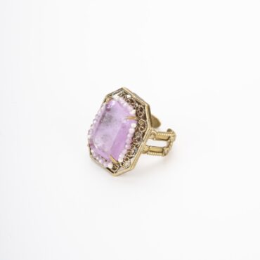 Lilac Zircon Ring and Pearls | Antique Style Adjustable | Italian Handcrafted Filigree