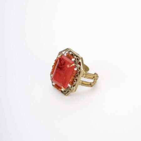 Pomegranate Red Romantic Ring | Zircon and Pearls | Handcrafted Antique Style Jewelry