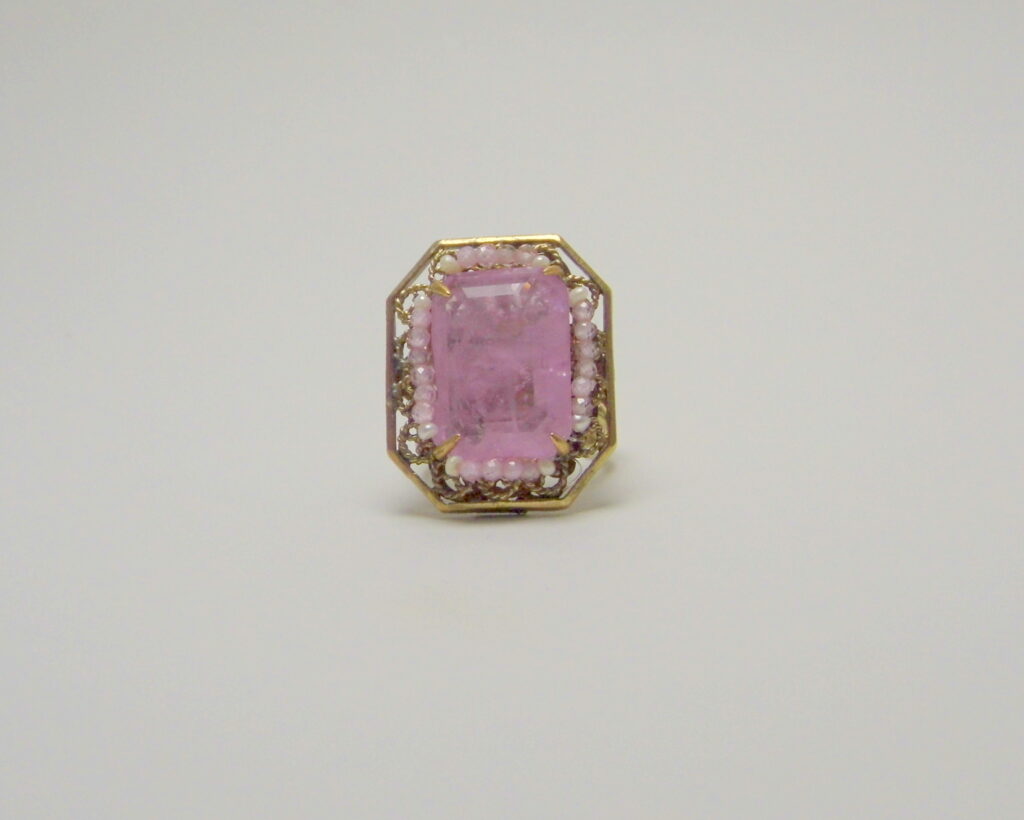 Anello Zircone Lilla e Perle | Stile Antico Regolabile | Filigrana Artigianale Italiana