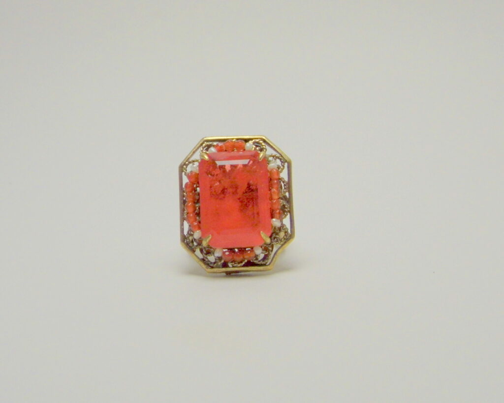 Anello Romantico Rosso Melograno | Zircone e Perle | Gioiello Stile Antico Artigianale