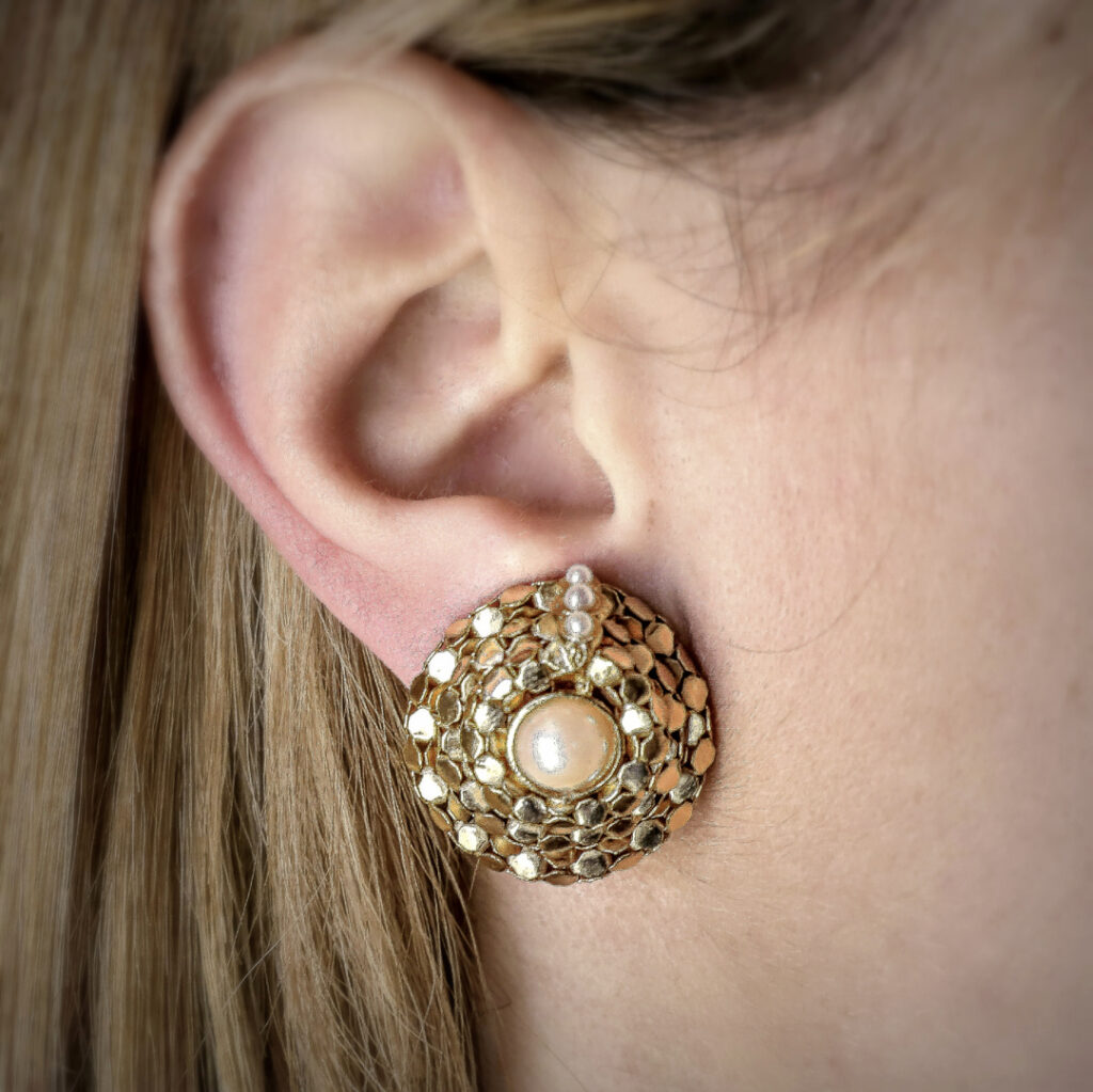 Orecchini Clip Stile Vintage | Perle D' Imitazione Anticate | Doratura Oro 14K