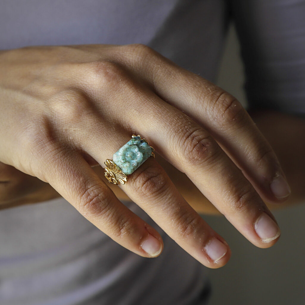 14K Gold Turquoise Ring | Hollywood Art Deco Elegance