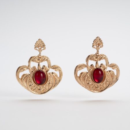 Antiqued Gold Gilding Earrings, Unique Red Crystal