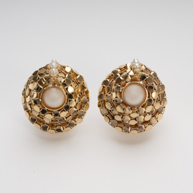 Orecchini Clip Stile Vintage | Perle D' Imitazione Anticate | Doratura Oro 14K