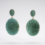 Statement Earrings Green Jade | Art Deco Victorian Style | 14K Gold-plated with Lobe Support Closure