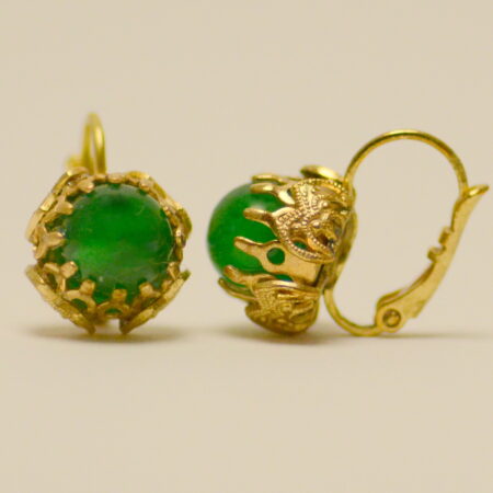 Orecchini Pendenti Borbonici Agata Verde, Ottone Anticato, Stile Vittoriano. Gioiello fatto a mano in Italia.