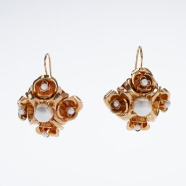 Orecchini a lobo modello Rosone dorato oro 14kt stile barocco fiorentino.