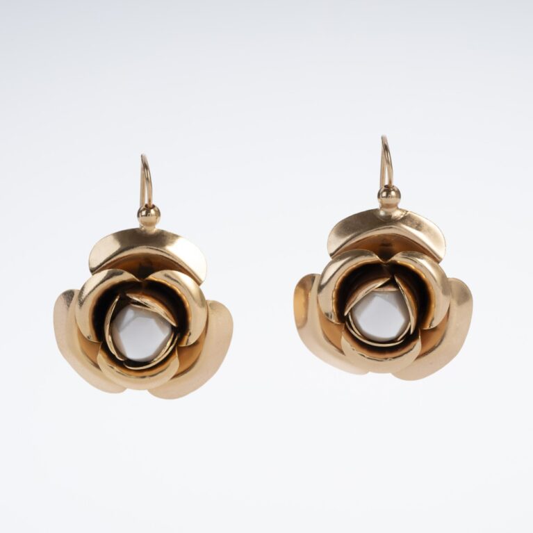 Orecchini Rosa e Perla D'Imitazione Dorata Oro 14KT