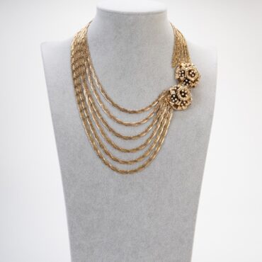 Collier "Tripudio di Gigli e Fuochi d'Artificio" su busto, per vedere la struttura esatta della collana.