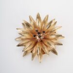 Dahlia Brooch - Baroque Sculpture Gilded 14kt Gold and Garnet Crystals