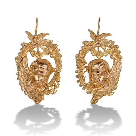 Orecchini Angelo Memento Mori con foto still life, doratura anticata.
