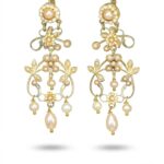 Long Bourbon Earrings with Rosé River Beads and Brass Flowers - Artigianato Campano