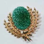 Spilla Artigianale Verde Giada - Bachelite in Pasta di Vetro e Dorata Oro 14KT