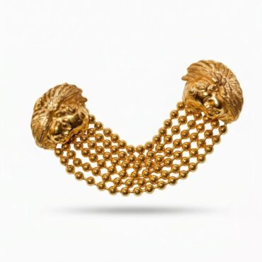 Spilla con due teste d'angelo alato e catenelle dorate oro 14 KT.